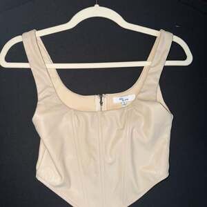 Edit by Nine Faux Leather Corset Crop Top Cream #0703